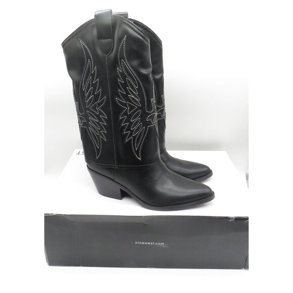 Nine West Women's Black Cowboy Boot Embroidered Wings Florals Size 6.5 NEW - Picture 1 of 7
